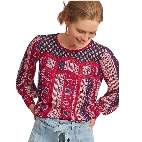 Maeve Kimono Sleeve Blouse dark raspberry navy button back size small - Picture 1 of 8